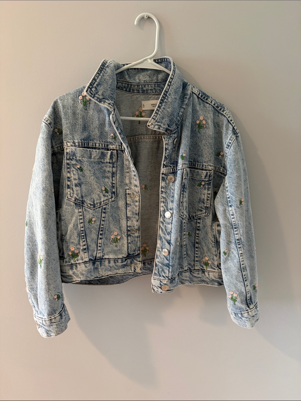 Mango Light Blue Embroidered Denim Jacket